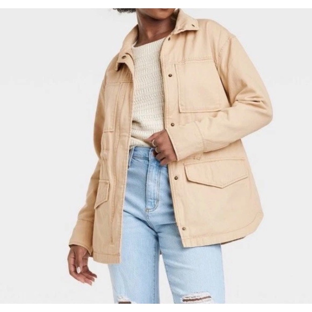 Womens XS Tan Khaki Cotton Utility‎ Field Jacket Chore Gorpcore Basic Capsule